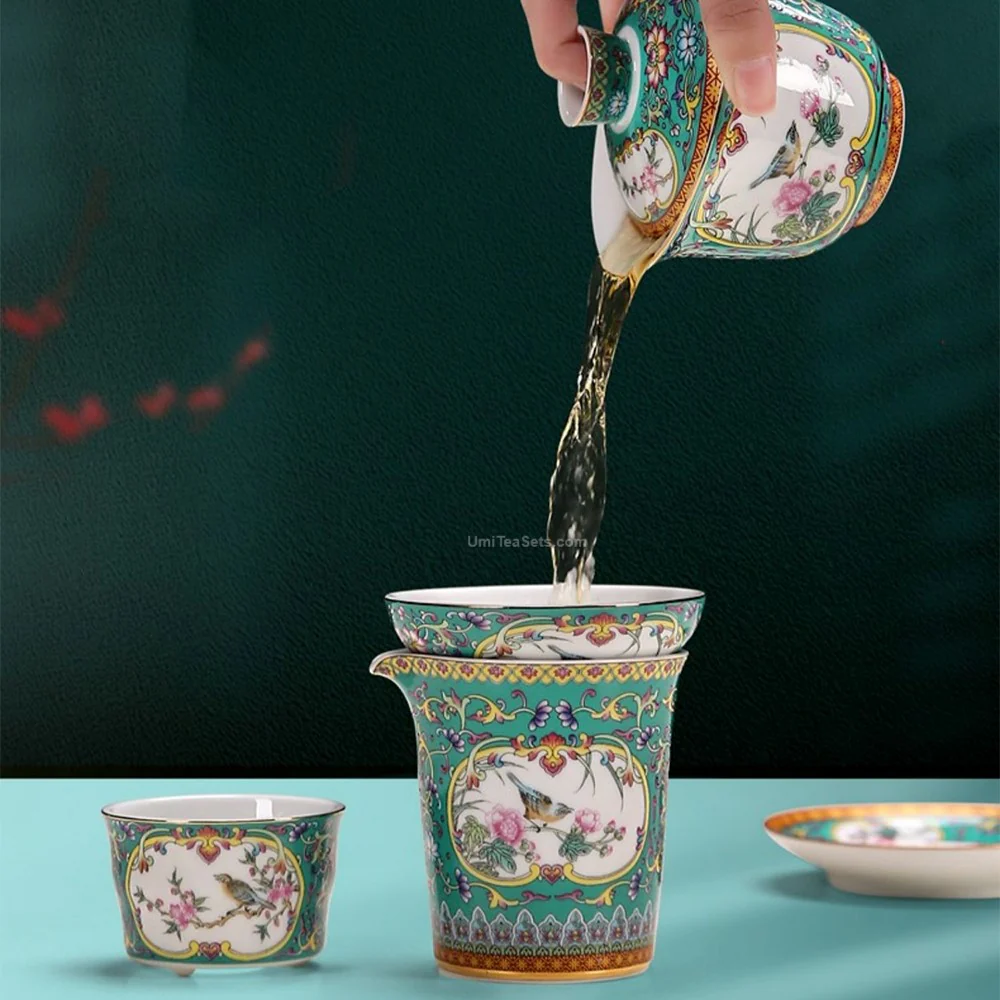 Enamel Porcelain Four Seasons Tea Set - Image 5
