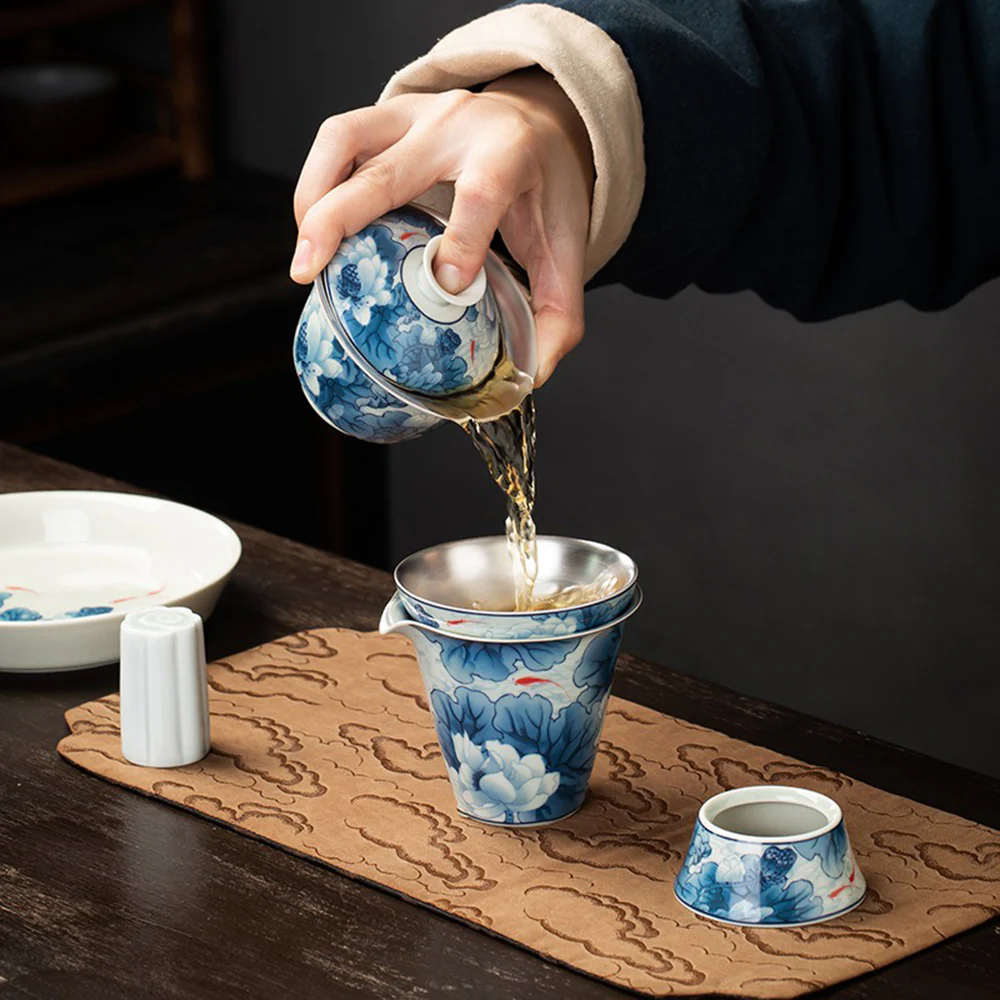 Enamel Porcelain Silver Lotus Tea Set - Image 2