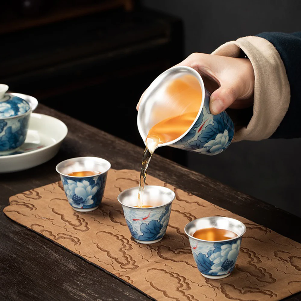 Enamel Porcelain Silver Lotus Tea Set - Image 3