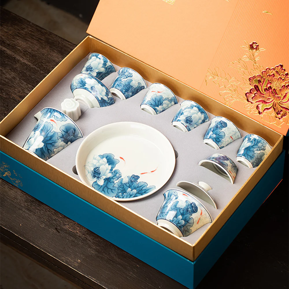 Enamel Porcelain Silver Lotus Tea Set - Image 4