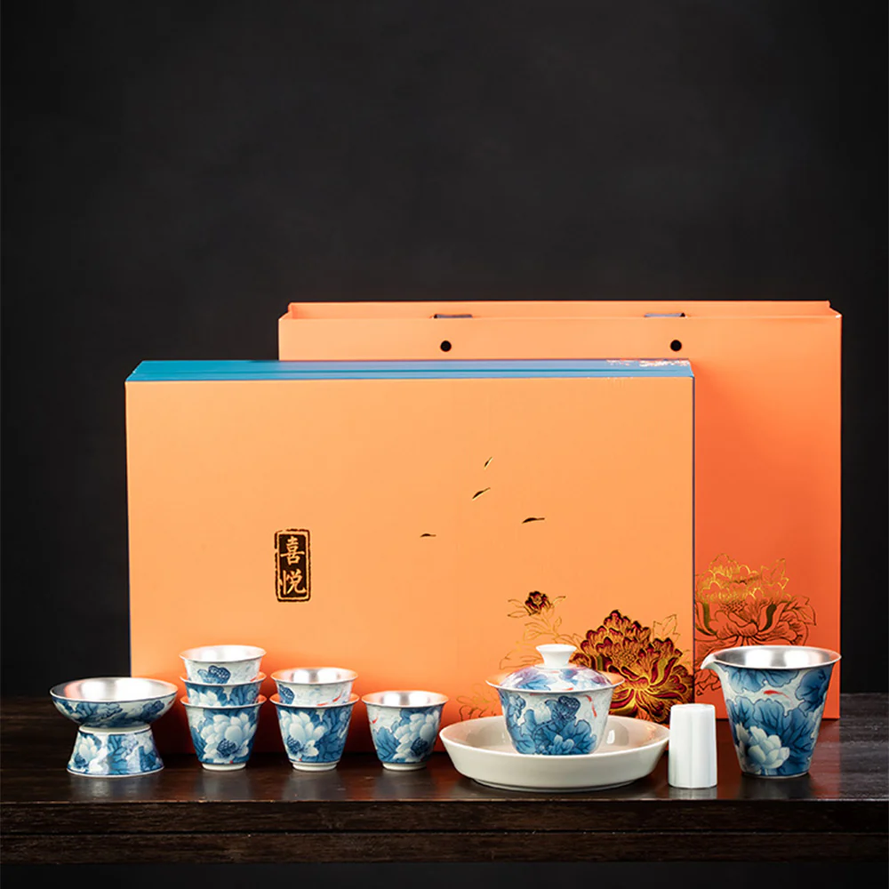 Enamel Porcelain Silver Lotus Tea Set - Image 5