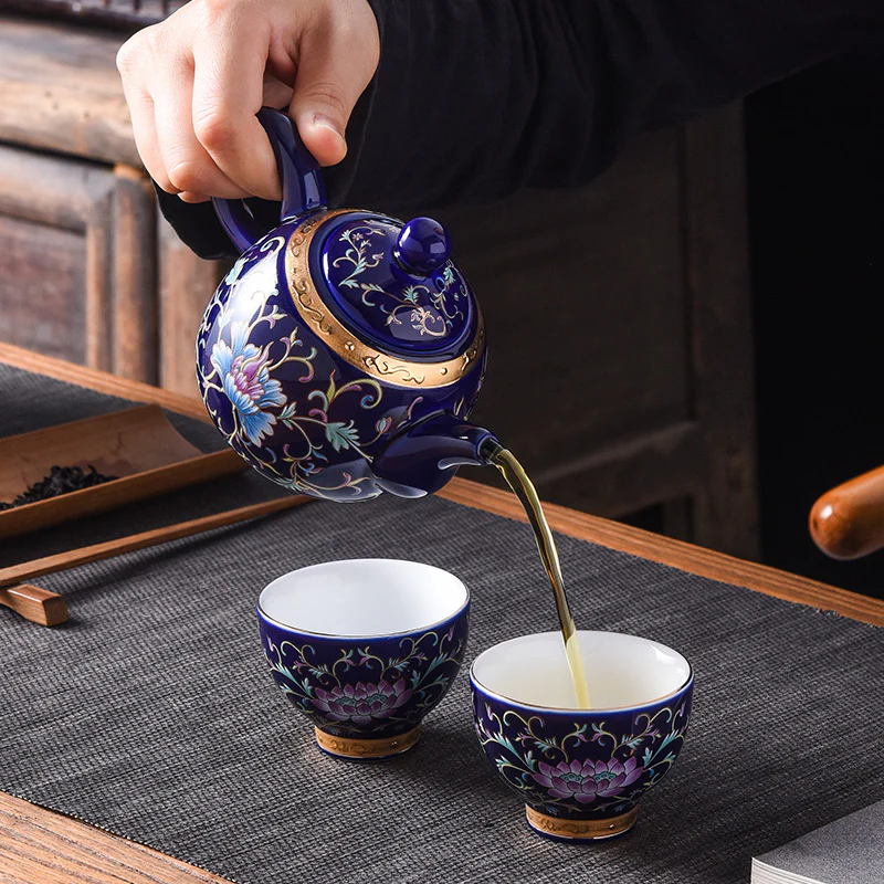 Enamel Porcelain Tea Set With Inner Sterling Silver - Image 7