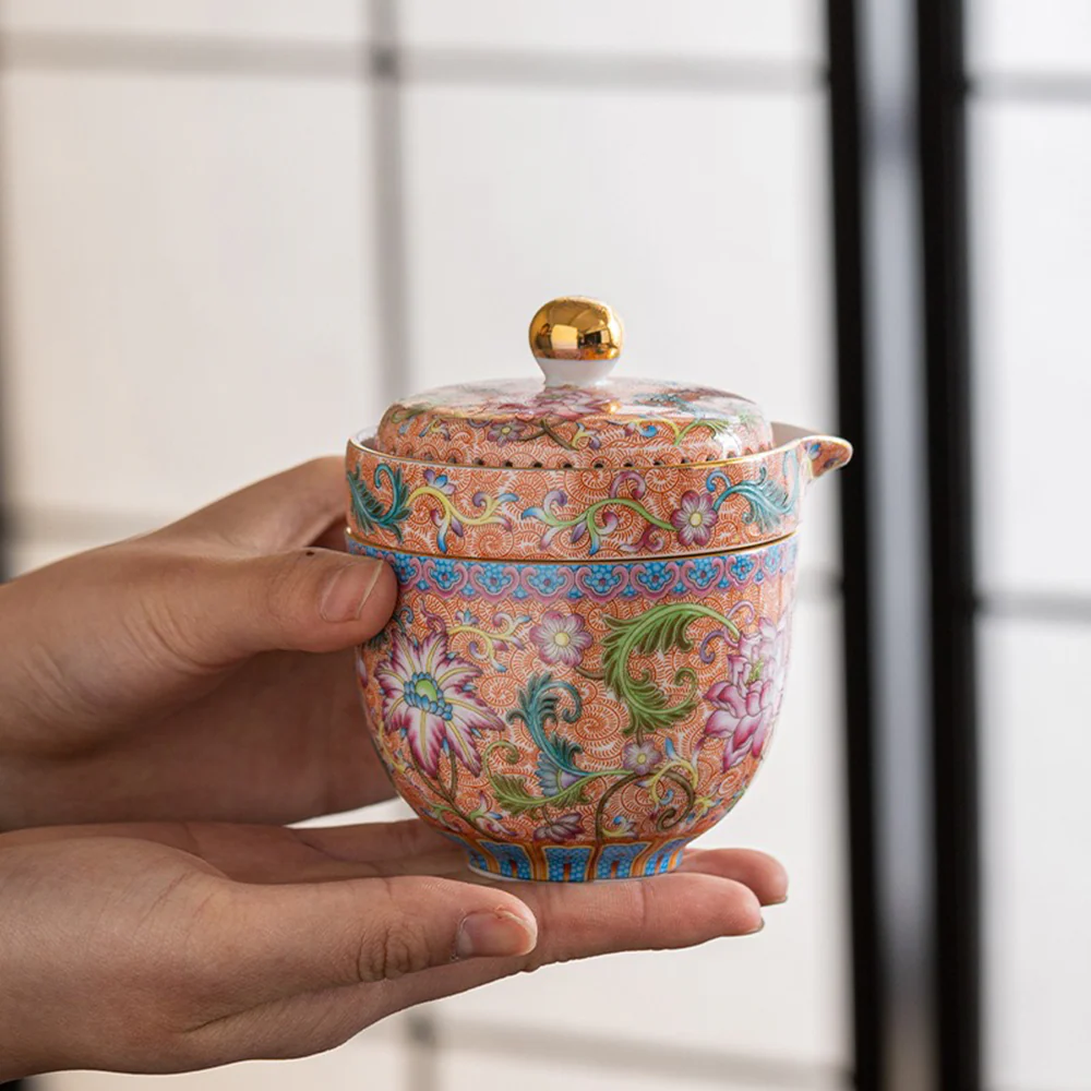 Enamel Travel Tea Set With Leather Bag - Image 4