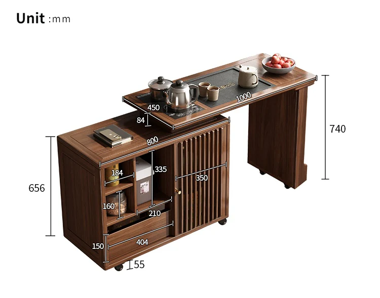 Extendable & Rotatable Walnut Movable Tea Table - Image 4