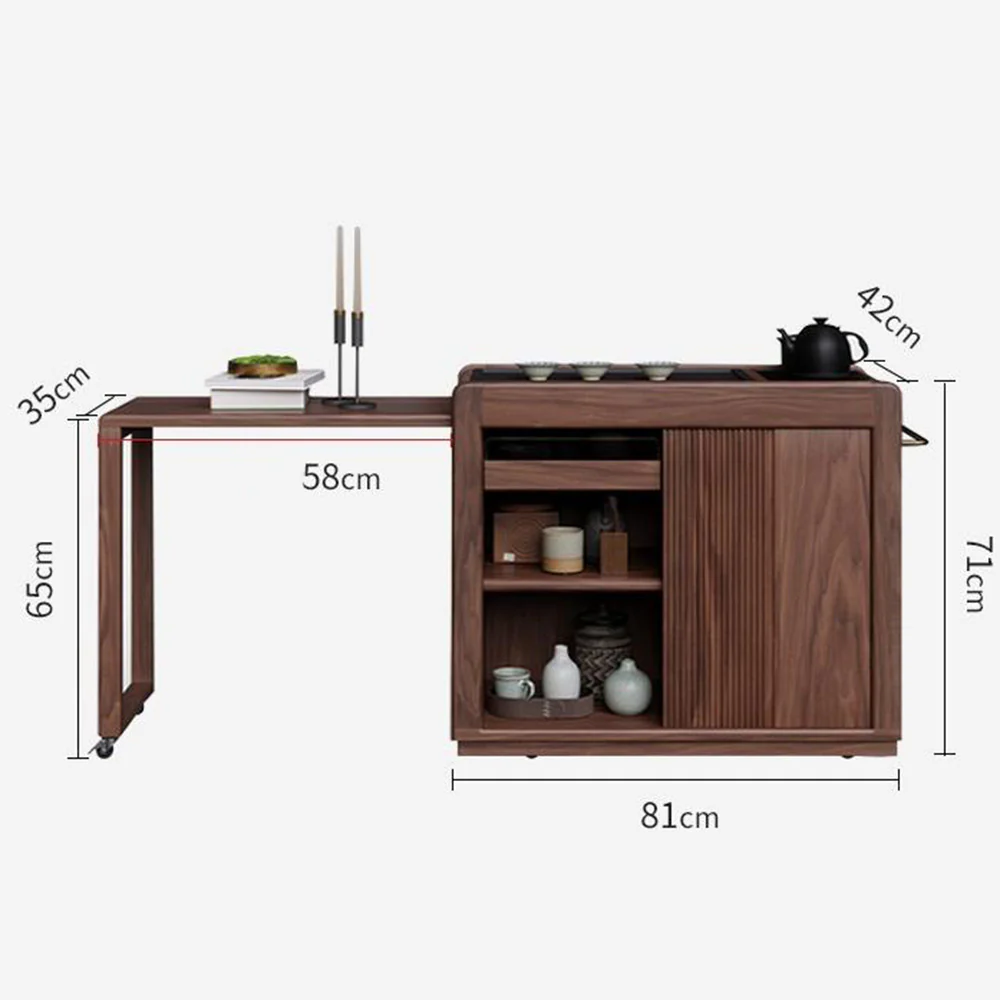 Extendable Walnut Movable Tea Table - Image 4