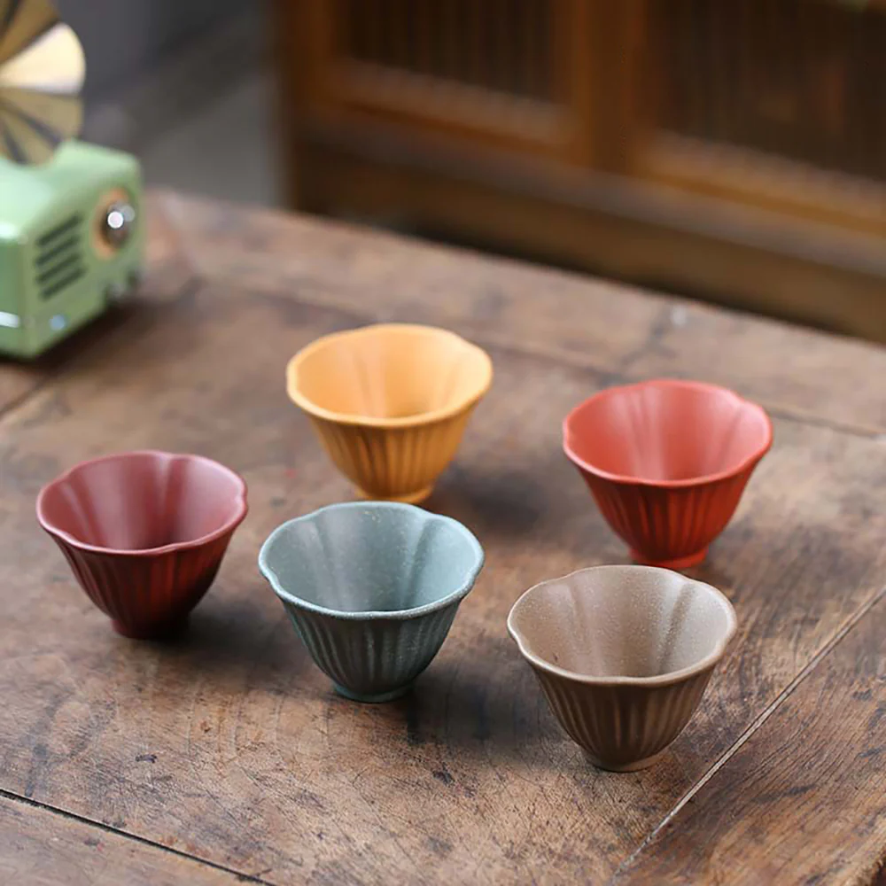Five Color Purple Clay Cowherd Flower Kung Fu Tea Cup (Set of 5) - Image 2