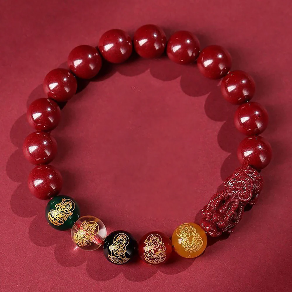 Five Gods of Wealth & Pixiu Cinnabar Bead Bracelet