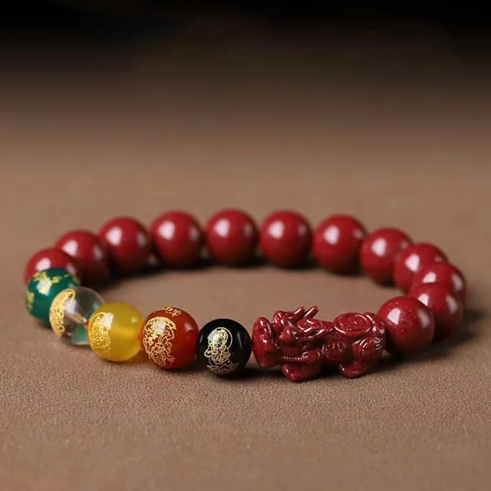 Five Gods of Wealth & Pixiu Cinnabar Bead Bracelet - Image 3