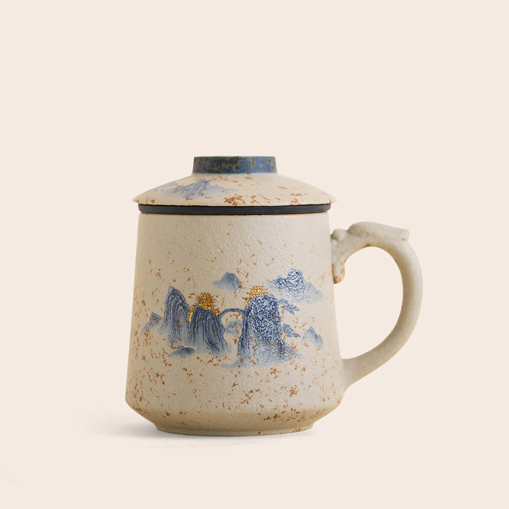 Flint Red Ceramic Landscape Tea Cup With Infuser - Image 2