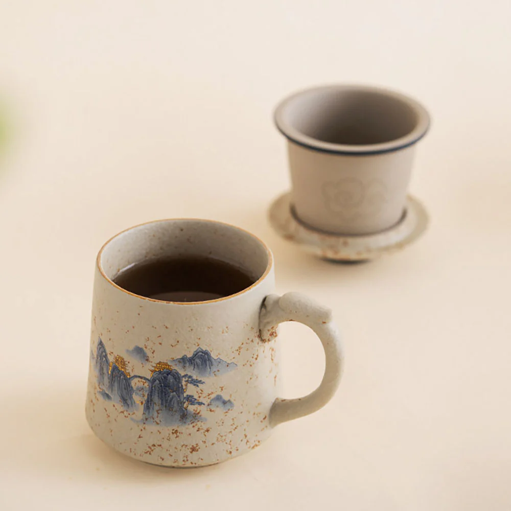 Flint Red Ceramic Landscape Tea Cup With Infuser - Image 3