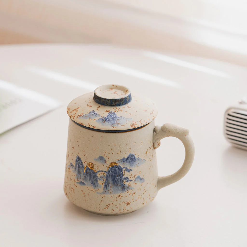Flint Red Ceramic Landscape Tea Cup With Infuser - Image 4
