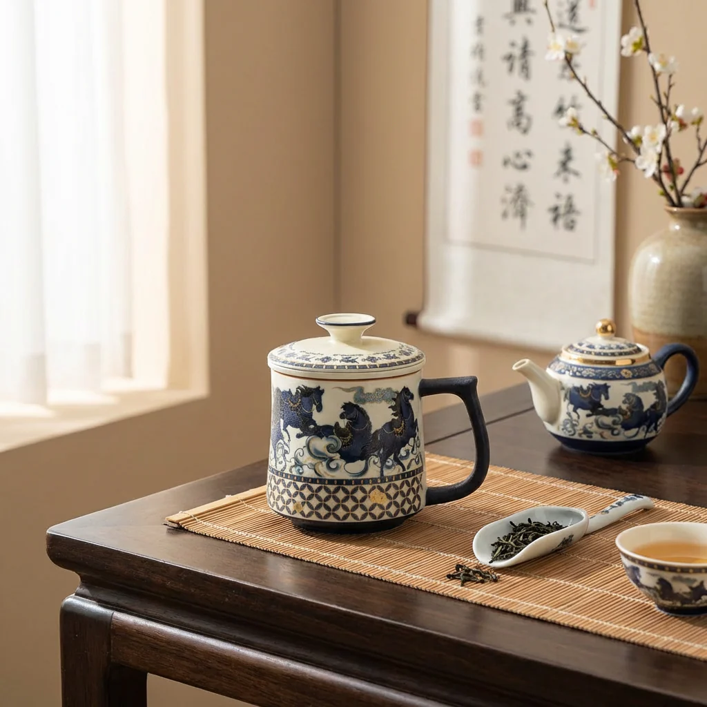 Galloping Horse Ceramic Tea Cup With Infuser - Image 3