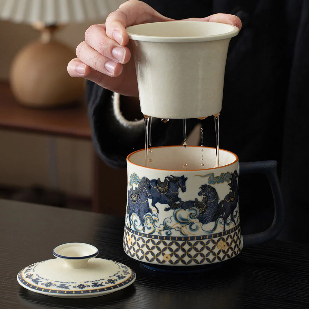 Galloping Horse Ceramic Tea Cup With Infuser - Image 4
