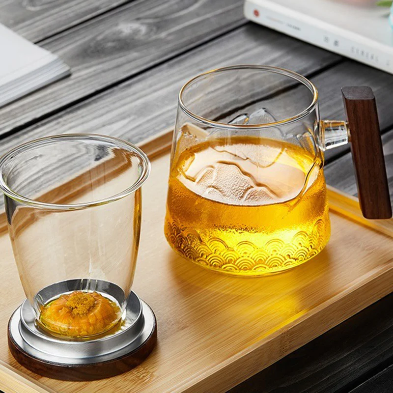 Glass Tea Mug With Wooden Lid And Handle - Image 4