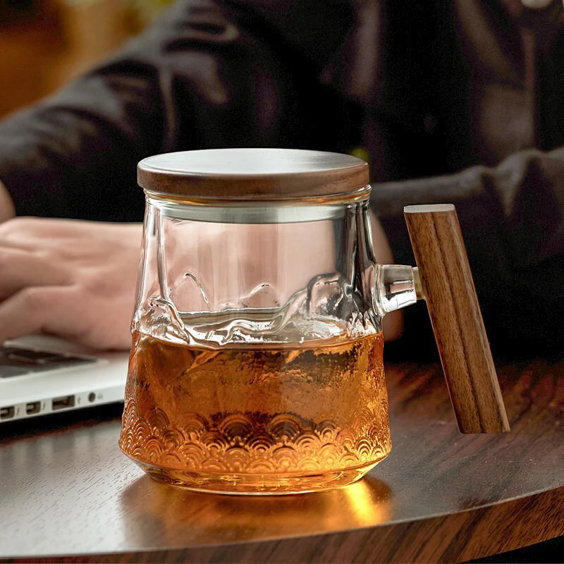 Glass Tea Mug With Wooden Lid And Handle - Image 7