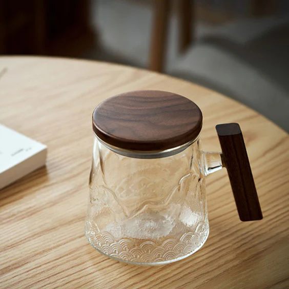 Glass Tea Mug With Wooden Lid And Handle - Image 9
