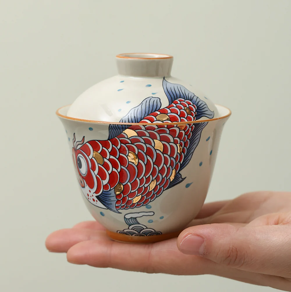 Goldfish Yuanbao Porcelain Gaiwan - Image 3