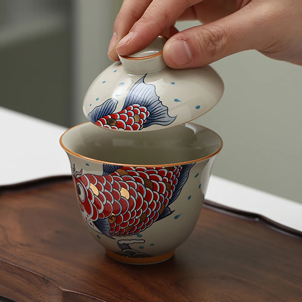 Goldfish Yuanbao Porcelain Gaiwan - Image 4