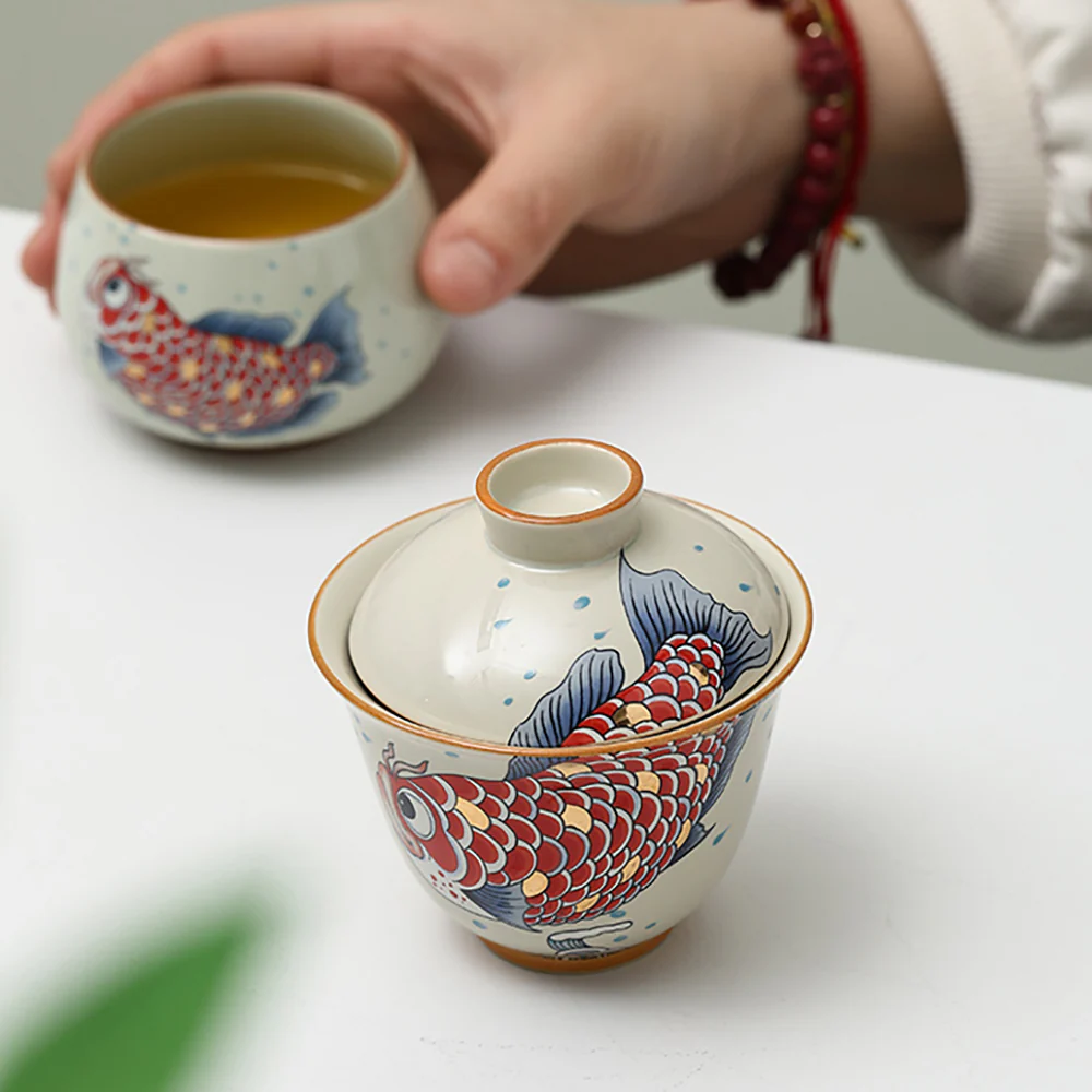 Goldfish Yuanbao Porcelain Gaiwan - Image 5