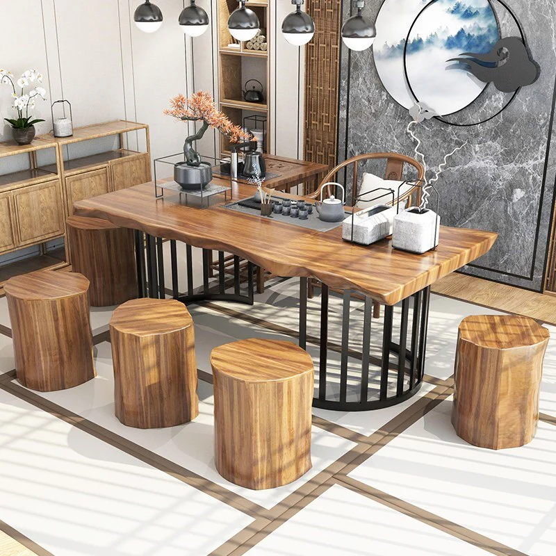 Gongfu Tea Table With Wooden Stump Stools - Image 2