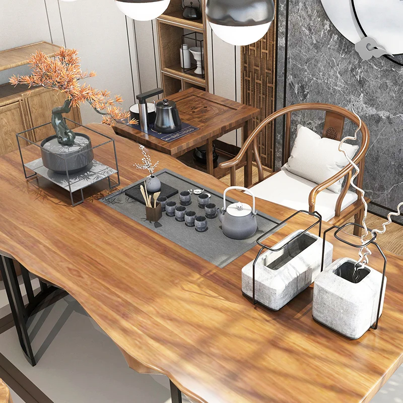 Gongfu Tea Table With Wooden Stump Stools - Image 3