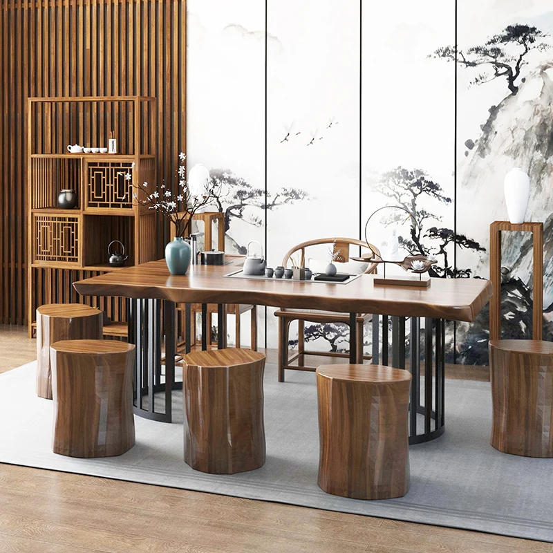 Gongfu Tea Table With Wooden Stump Stools - Image 4