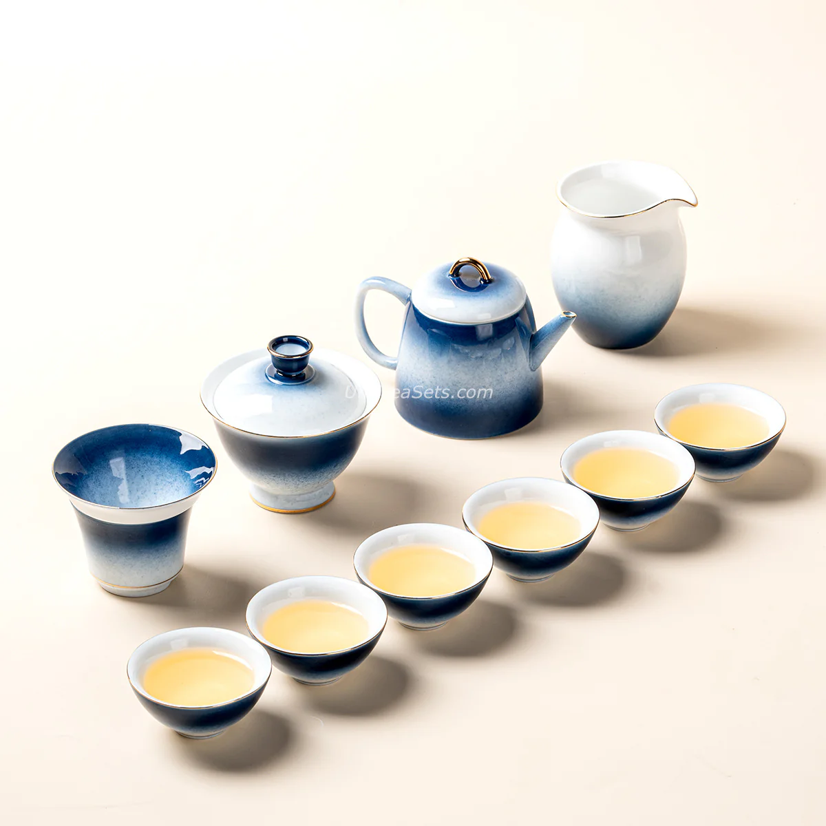 Gradient Blue Jade Porcelain Tea Set - Image 2