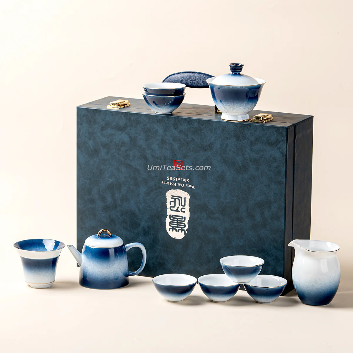 Gradient Blue Jade Porcelain Tea Set - Image 4