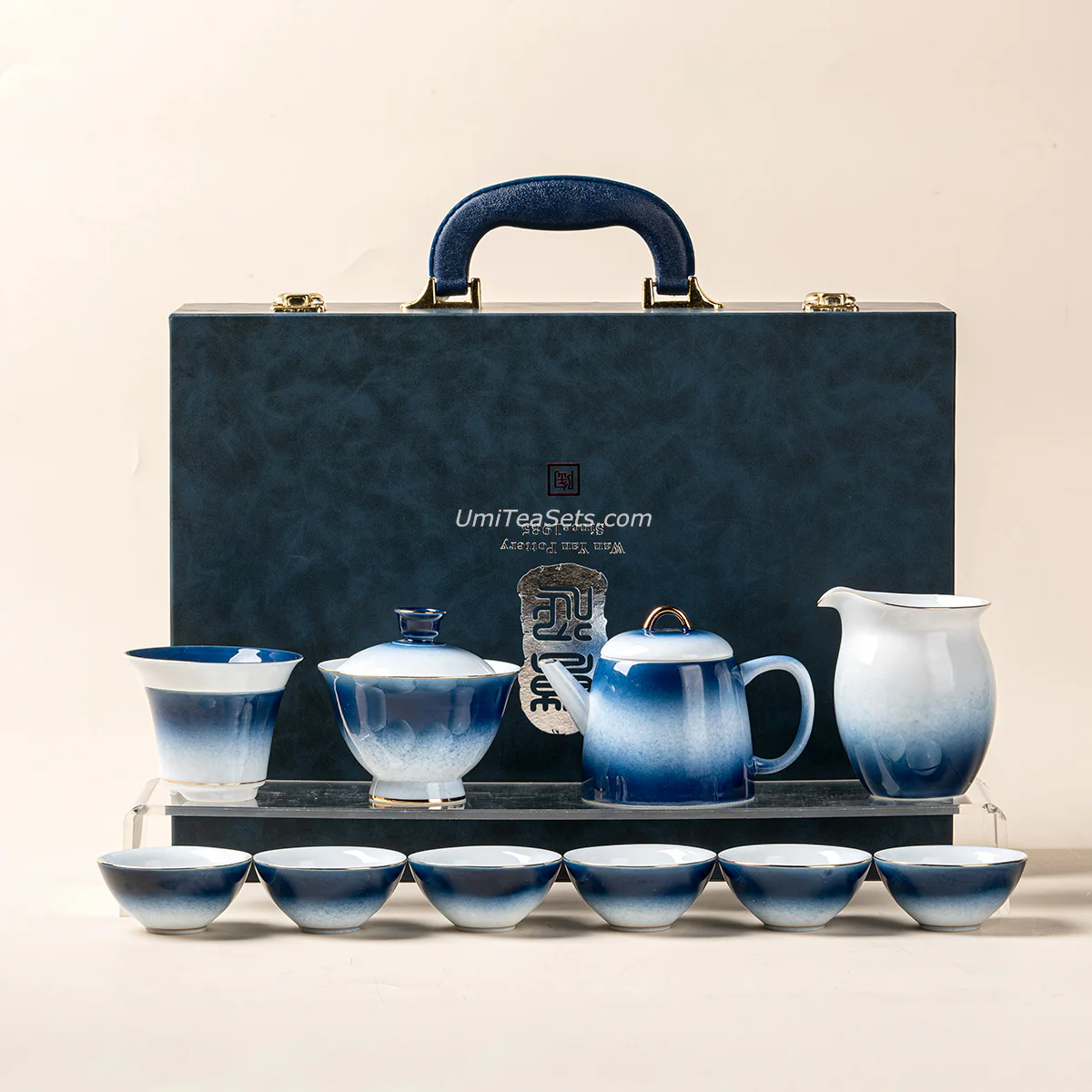 Gradient Blue Jade Porcelain Tea Set - Image 5