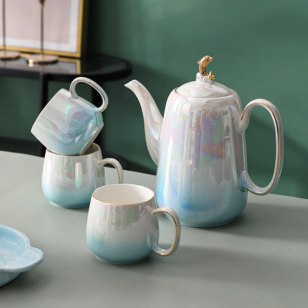 Gradient Blue Pearl Glaze Modern Tea Set - Image 3