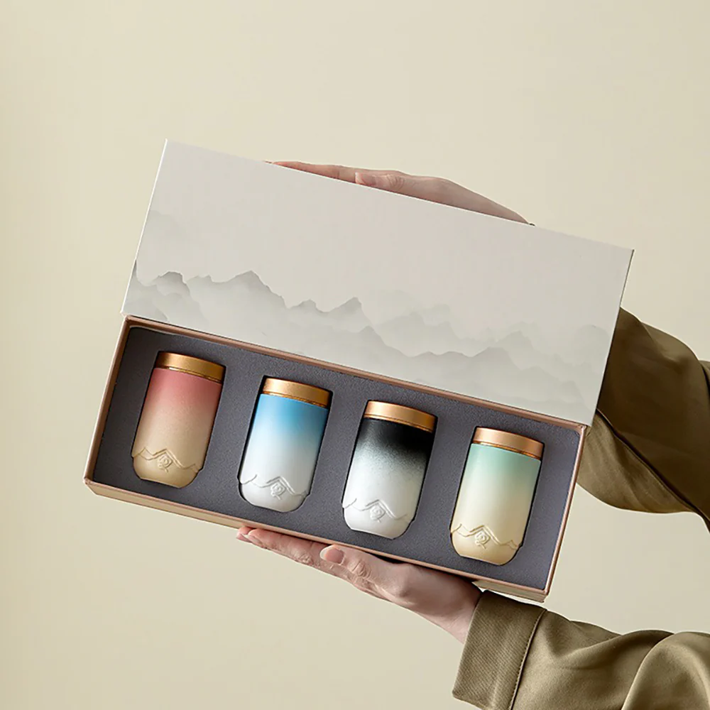 Gradient Ceramic Portable Four Tea Caddies Set