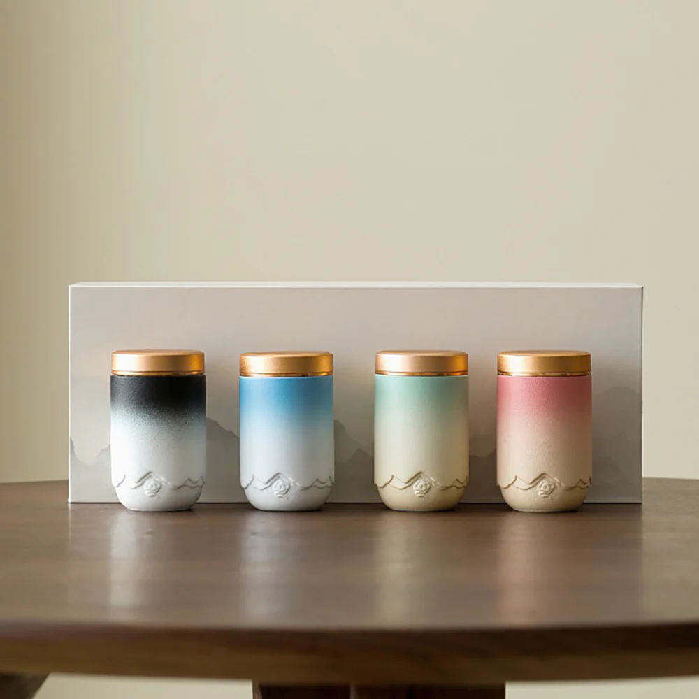 Gradient Ceramic Portable Four Tea Caddies Set - Image 2