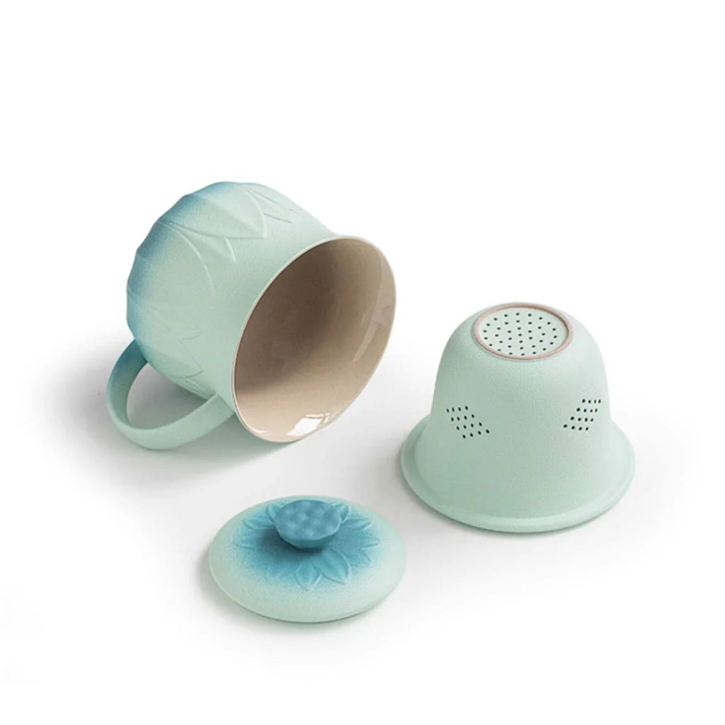 Gradient Lotus Ceramic Tea Cup With Infuser - Image 2