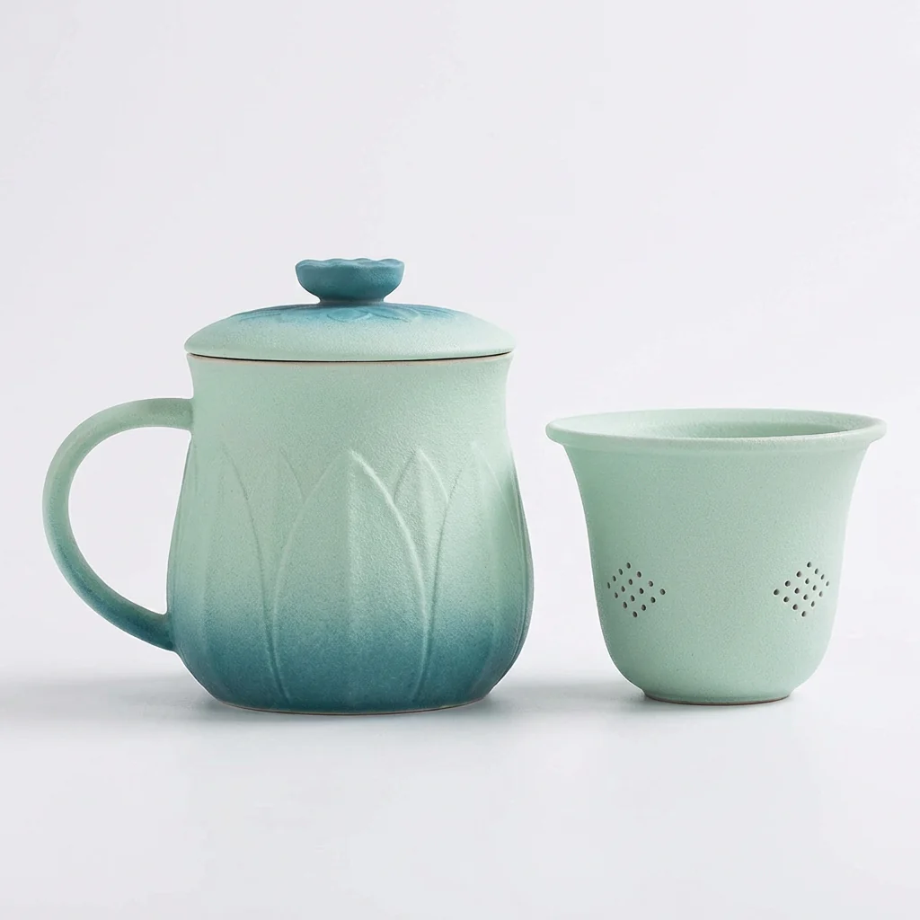 Gradient Lotus Ceramic Tea Cup With Infuser - Image 3