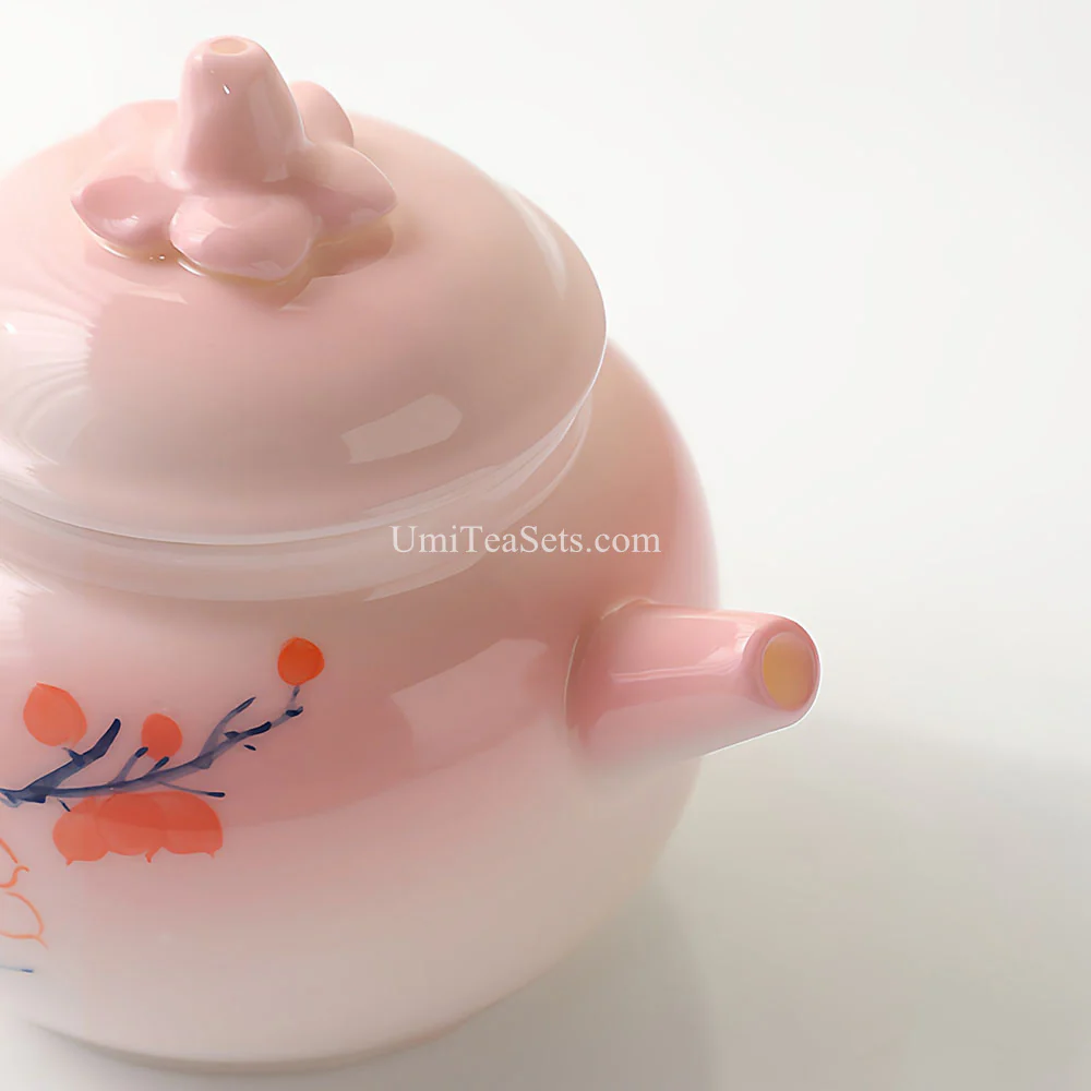 Gradient Pink Peach Blossom Porcelain Tea Set - Image 4