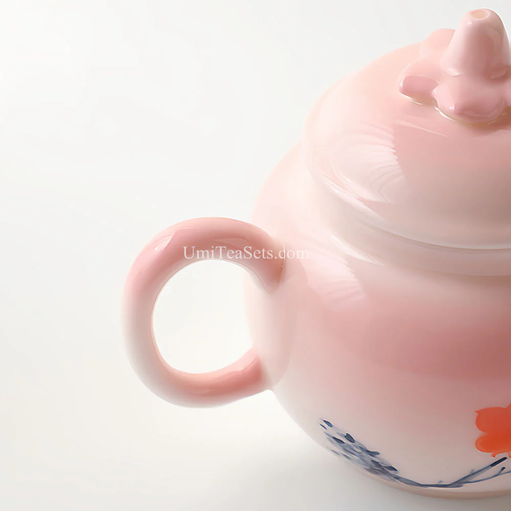 Gradient Pink Peach Blossom Porcelain Tea Set - Image 5