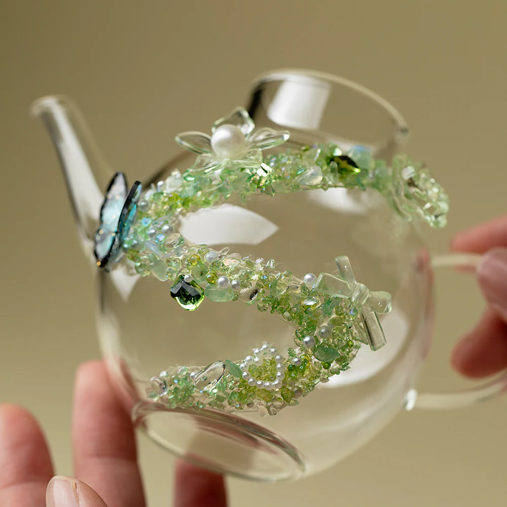 Green Butterfly Borosilicate Glass Teapot - Image 2