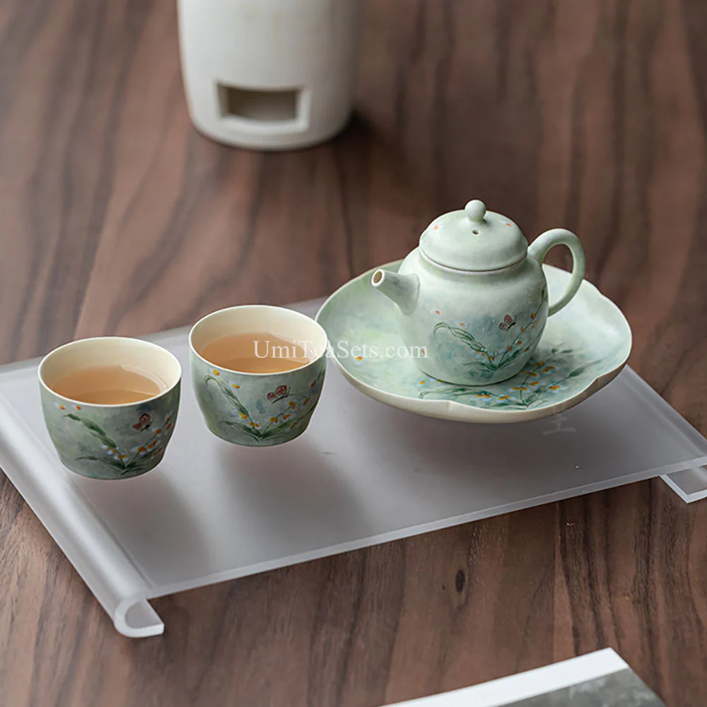 Green Glazed Orchid And Butterfly Tea Set - Image 2