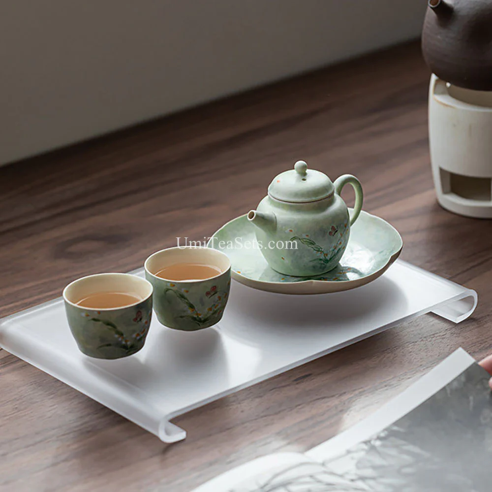 Green Glazed Orchid And Butterfly Tea Set - Image 3