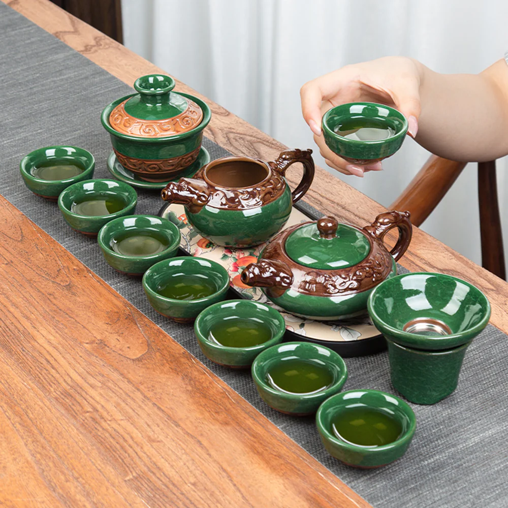 Green Ice Crack Tea Set With Dragon Tea Tray - Image 2