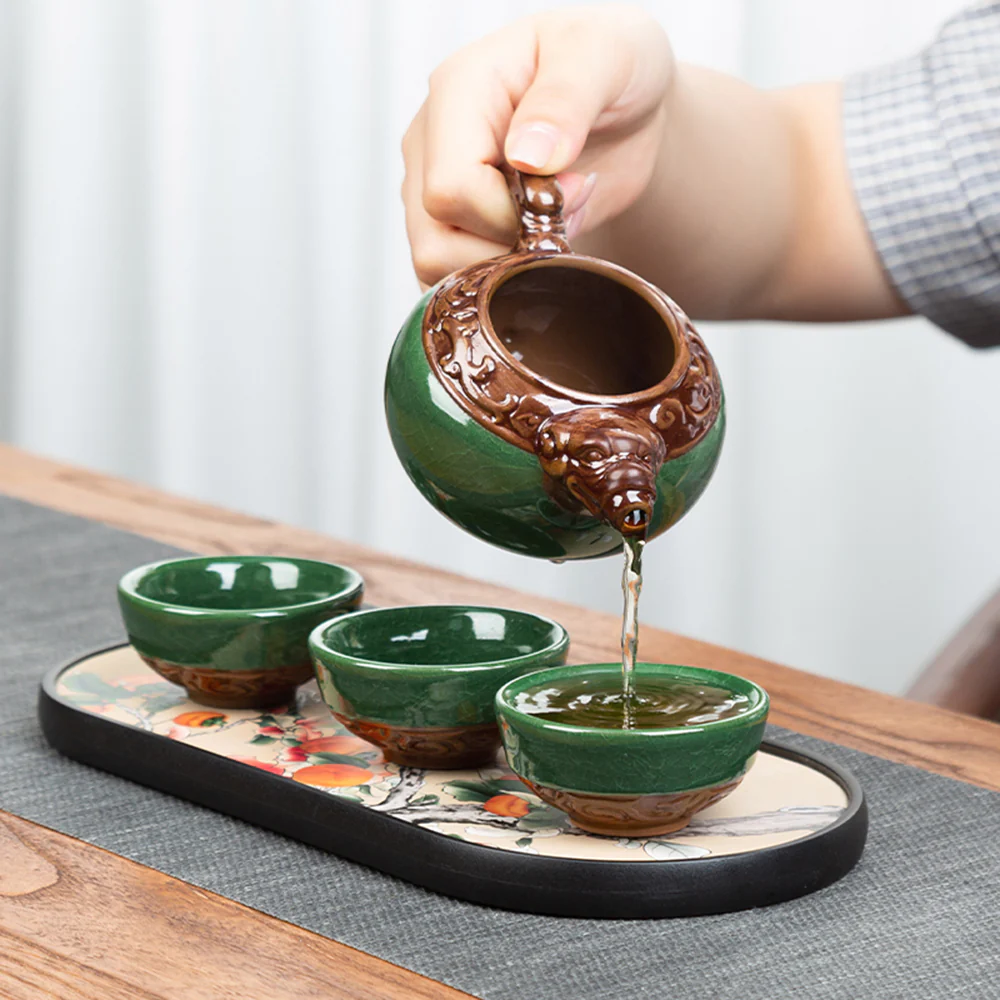 Green Ice Crack Tea Set With Dragon Tea Tray - Image 3