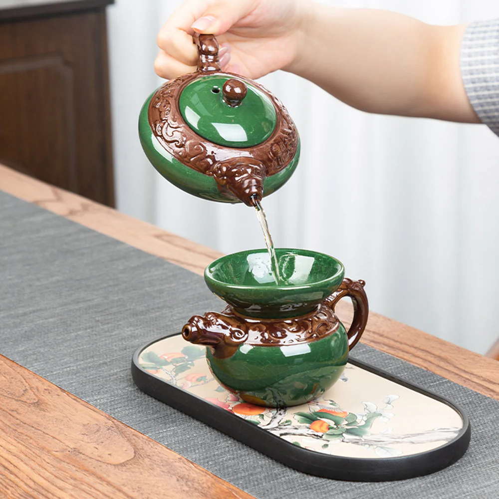 Green Ice Crack Tea Set With Dragon Tea Tray - Image 4