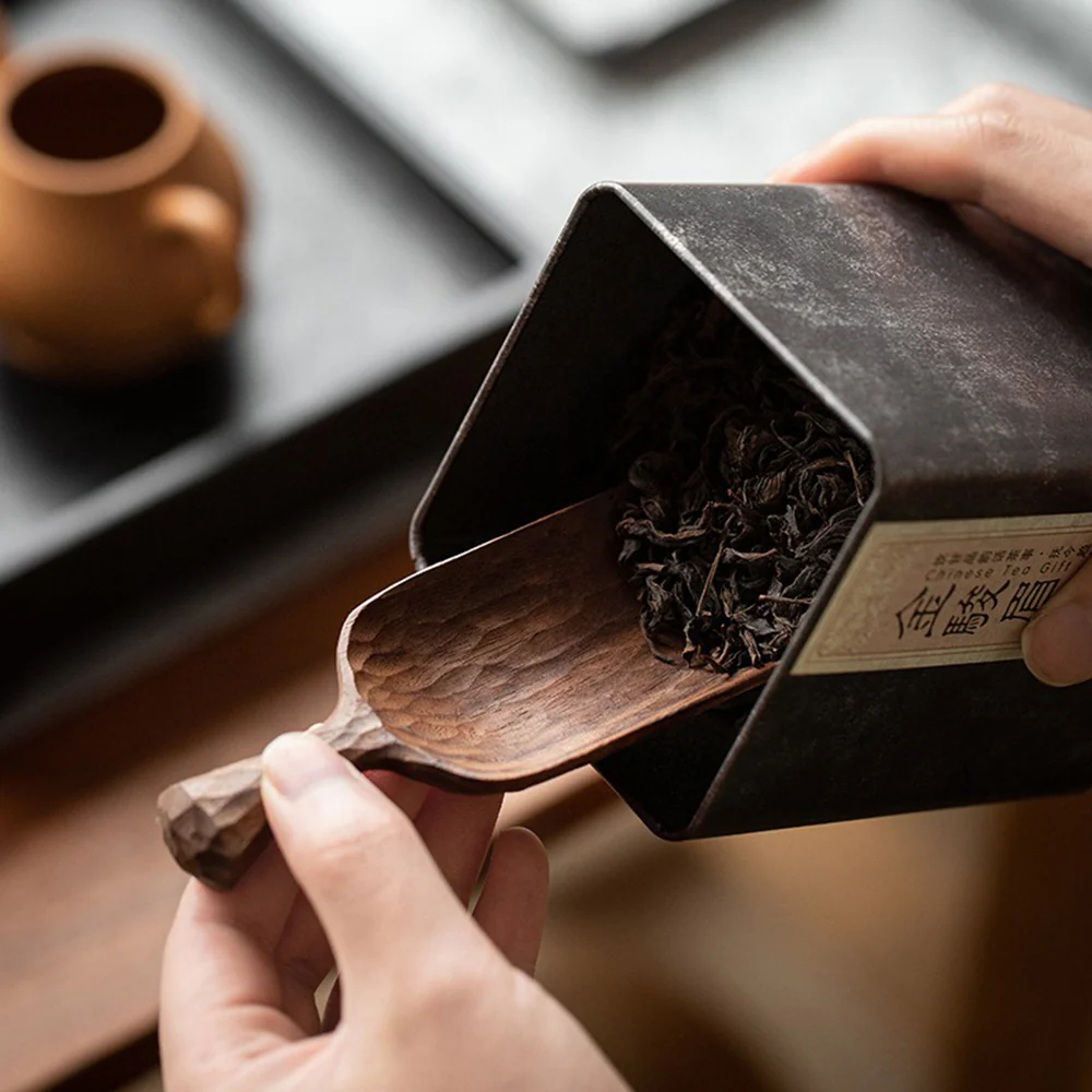 Hand Carved Walnut Cha He Tea Holder - Image 3