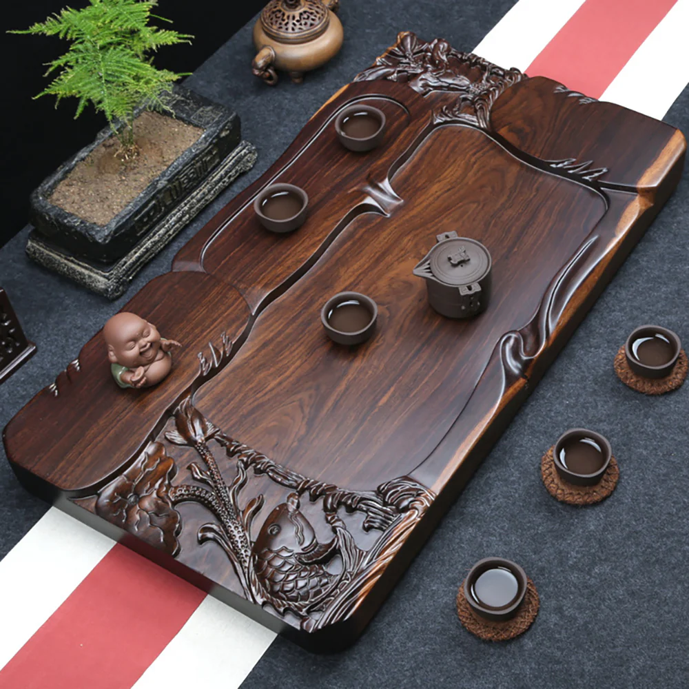 Hand Carved Wooden Goldfish Tea Tray - Image 2