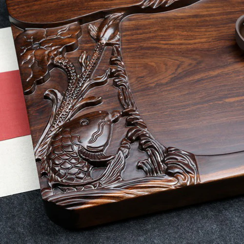 Hand Carved Wooden Goldfish Tea Tray - Image 4