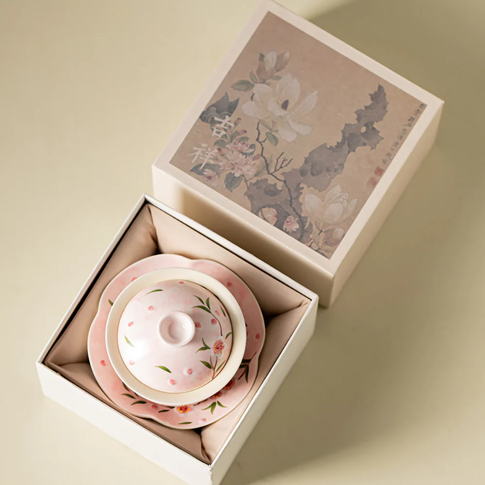 Hand-printed Peach Blossom Porcelain Gaiwan - Image 3