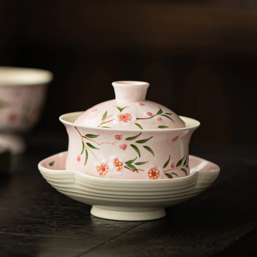 Hand-printed Peach Blossom Porcelain Gaiwan - Image 4