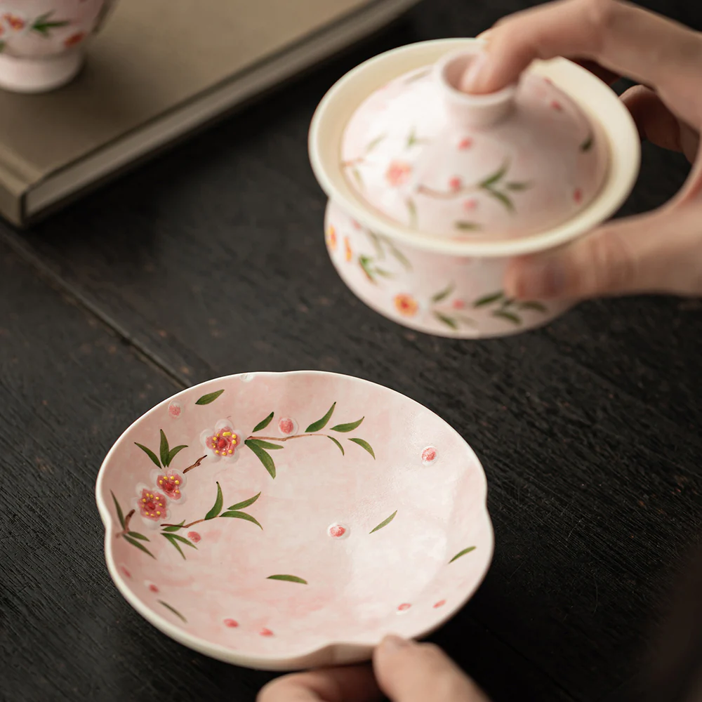 Hand-printed Peach Blossom Porcelain Gaiwan - Image 6