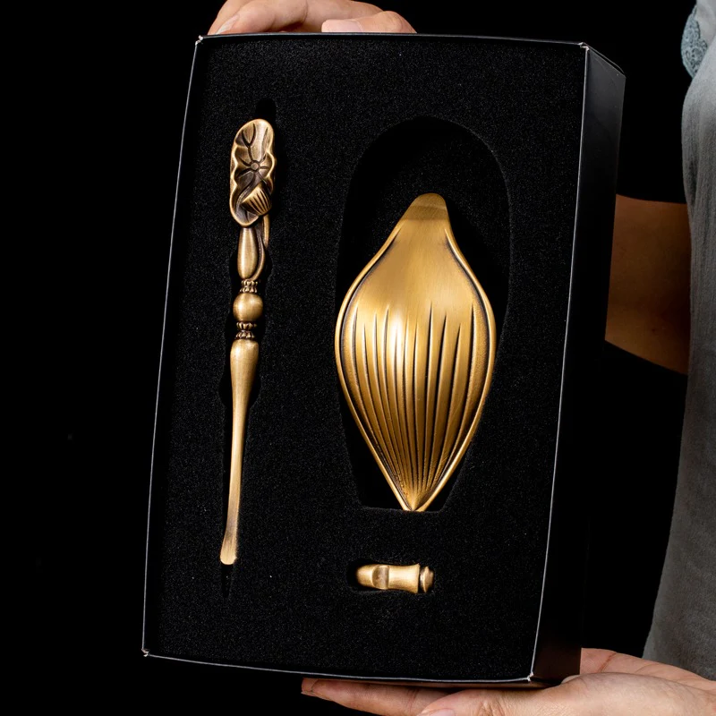 Handmade Brass Tea Holder With Lotus Spoon - Image 15