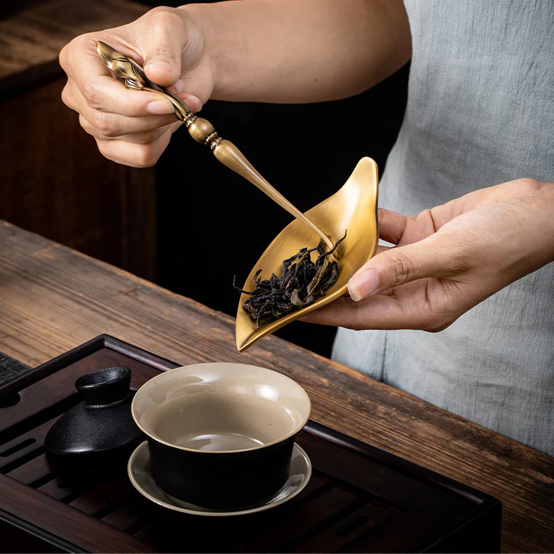 Handmade Brass Tea Holder With Lotus Spoon - Image 5
